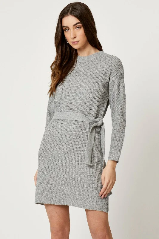 Luxe-streetGrey Knit Dress Mini