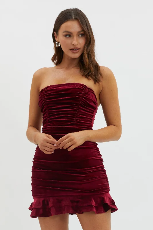 Bold-cutHollyberry Ruched Velvet Mini Dress