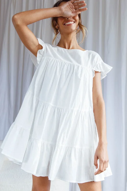 Rebel-glamHyacinth Ruffle Sleeve Smock Dress White
