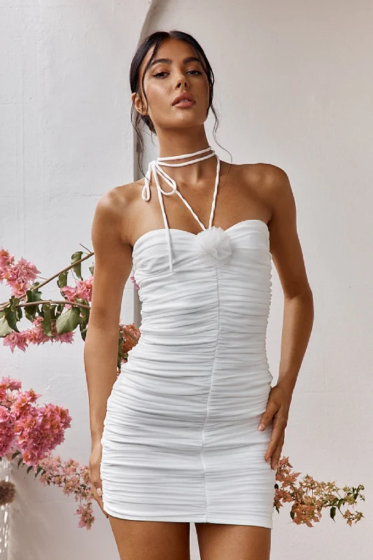 Runway-inspiredIdris String Tie Rose Accent Mini Dress Off White