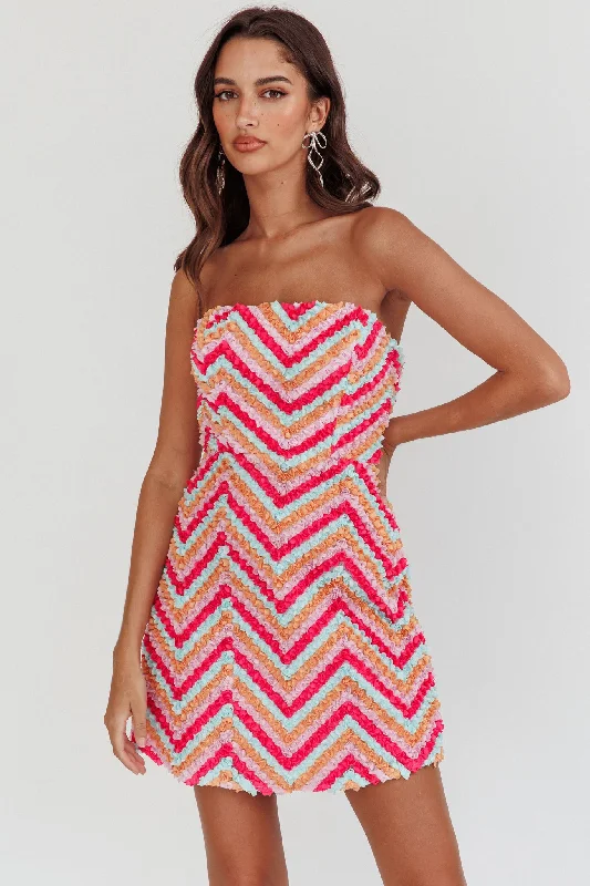 SophisticatedIn Paris Embellished Chevron Mini Dress Fuchsia