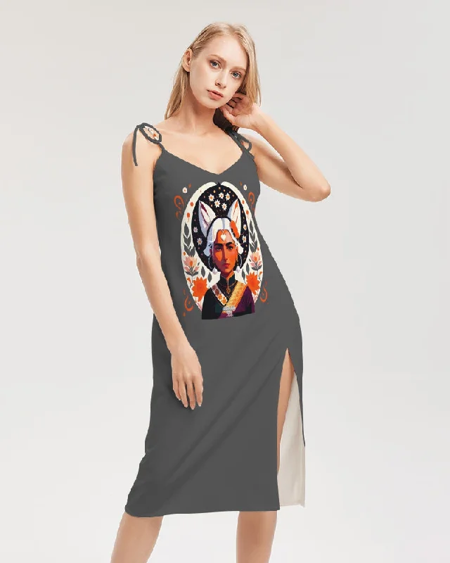 Layered-coolIndian Silver fox Women's Tie Strap Split Dress