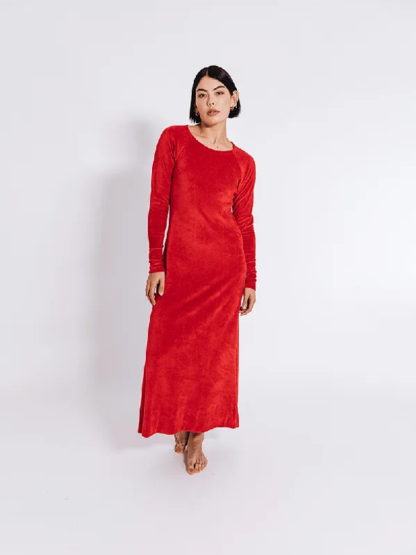 Neutral-tonedOrganic Vegan Velour Dress | Scarlet Red