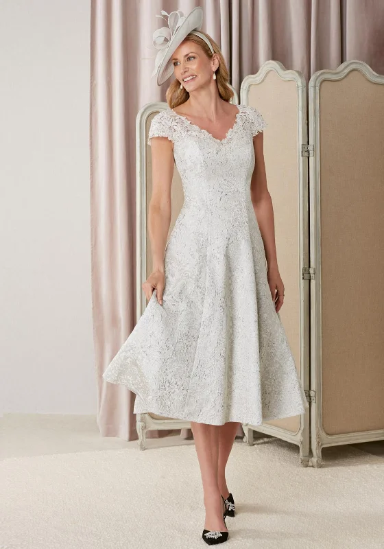 Moto-inspiredJohn Charles Embossed Flared Midi Size UK12 Dress, Silver