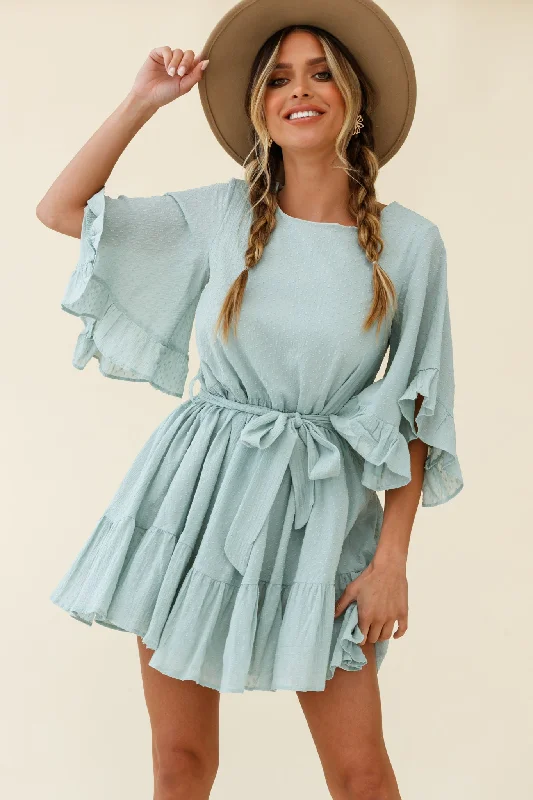 Functional-streetJoni Batwing Sleeve Waist Tie Dress Sage
