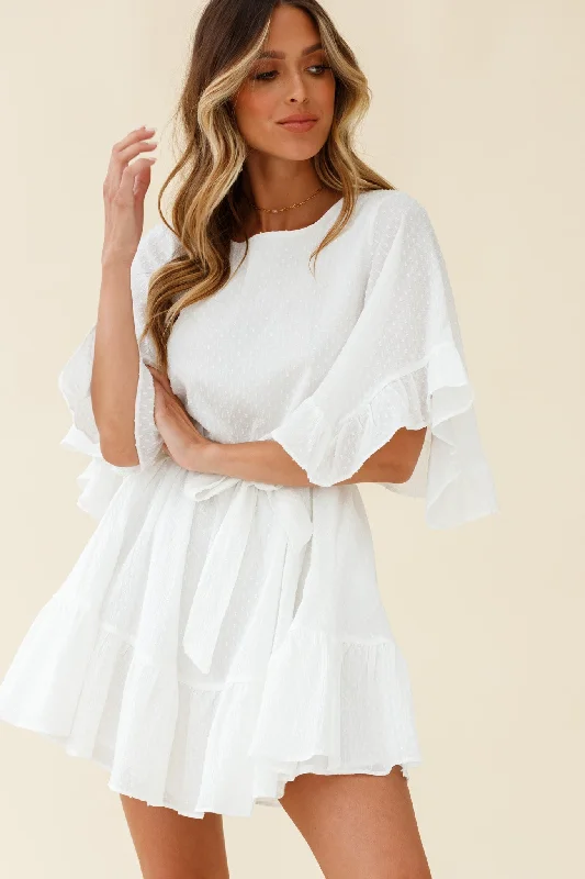 British-inspiredJoni Batwing Sleeve Waist Tie Dress White
