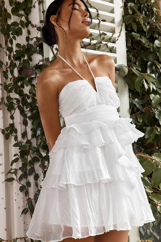 Rich-texturedJoy Of Life Layered Ruffle Mini Dress Off White