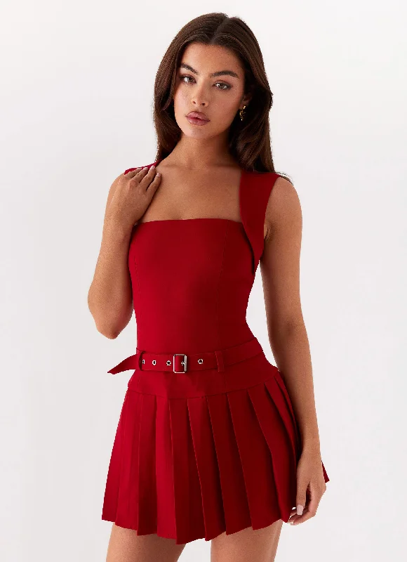 Luxe-minimalismJustina Belted Mini Dress - Red
