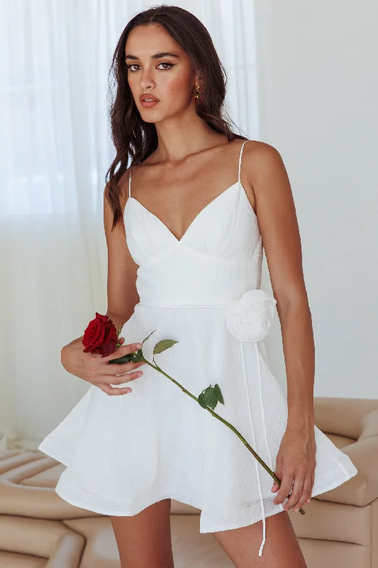 CaptivatingKalinda Rose Accent Mini Dress Crepe White