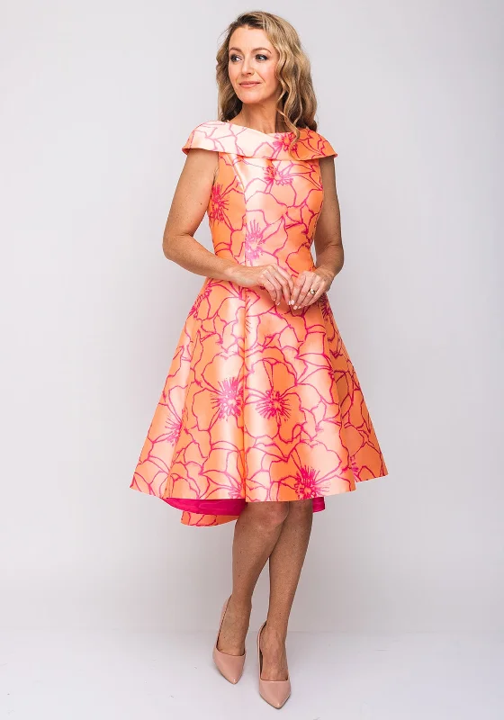 Minimal-chicKate Cooper Floral Flared Dip Hem Dress, Orange
