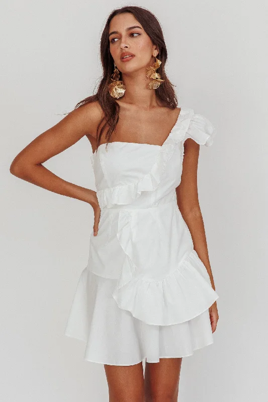 Ethereal eleganceKoko One-Shoulder Ruffle Mini Dress White