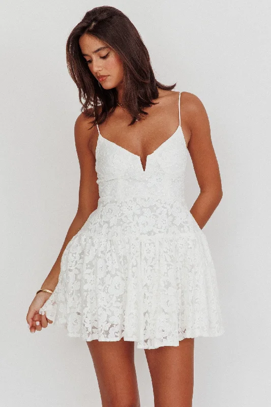 Understated eleganceLake Como Lace Mini Dress White