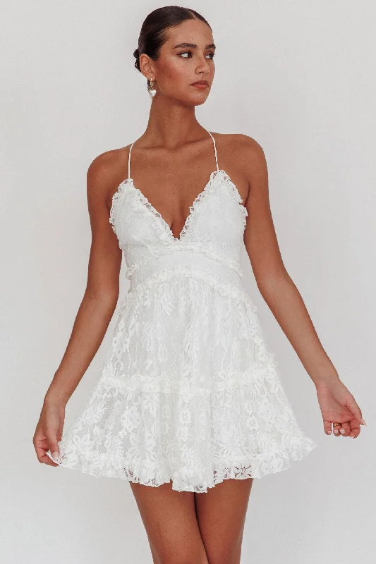 GracefulLaney Low Back Cami Strap Dress Lace White