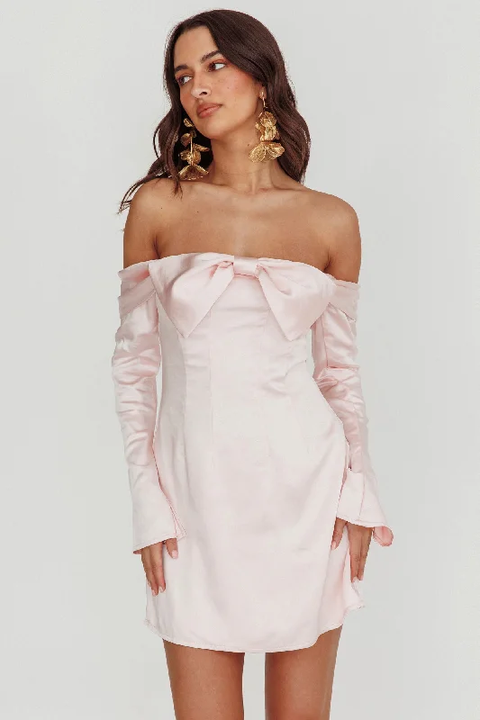 Laid-back-luxeLilith Off Shoulder Bow Mini Dress Blush