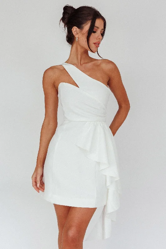 Tastefully tailoredLilleth One Shoulder Frill Feature Mini Dress White