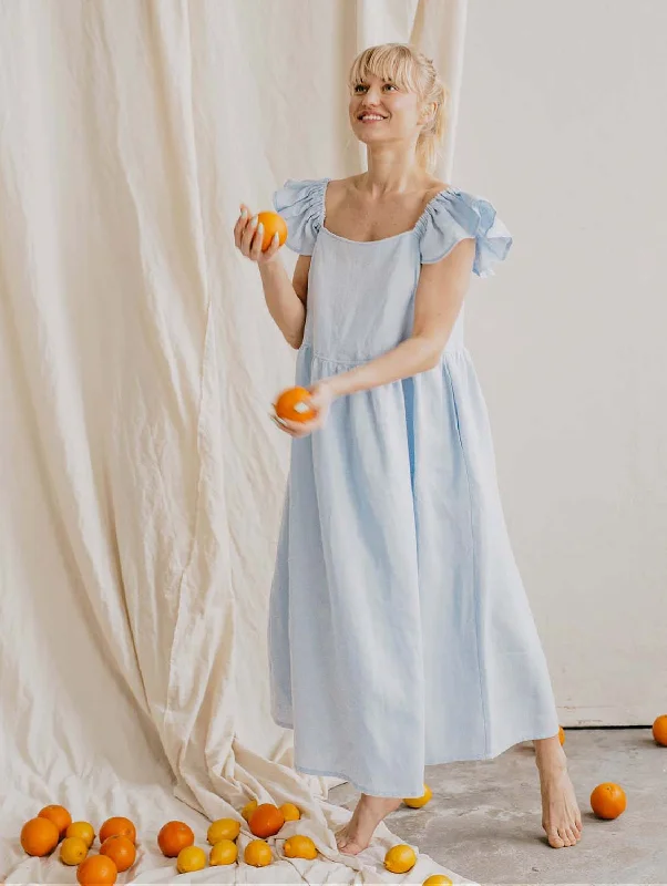 Sartorially-sharpOna Women's Linen Ruffle Dress | Sky Blue