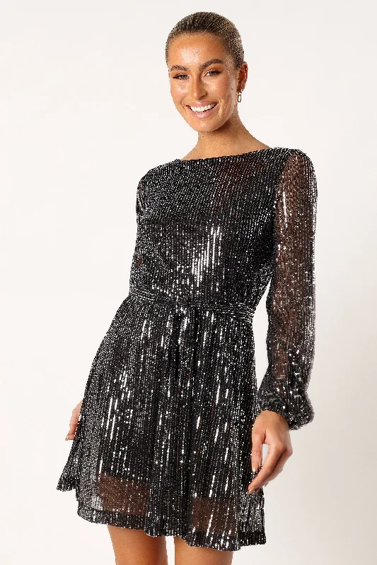 Femme fataleLinnie Long Sleeve Mini Dress - Black Sequin