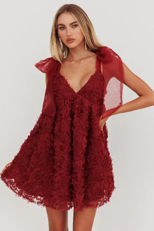 Nostalgic beautyLisette Tied Shoulder Embellished Mini Dress Wine