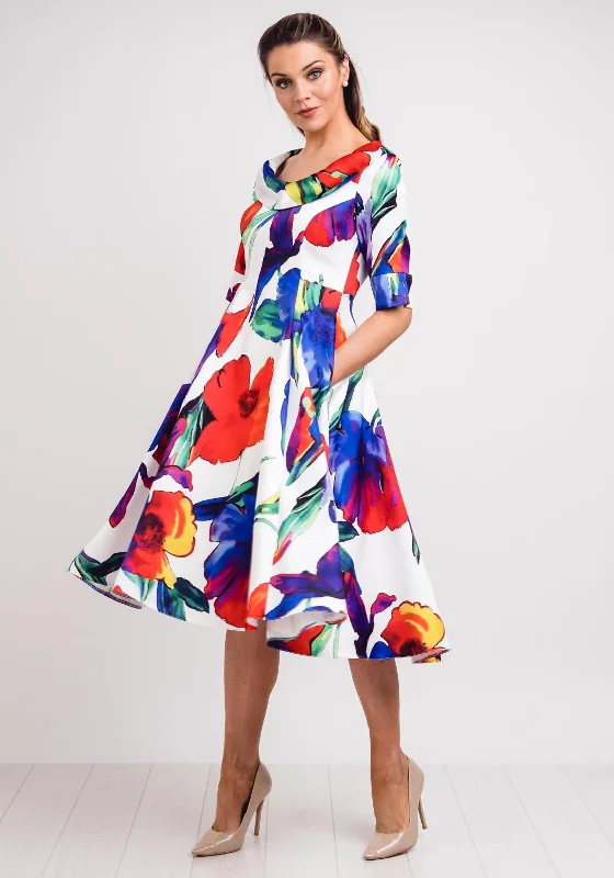Sophisticated-cleanLizabella Floral Satin Flared Midi Dress, Multi