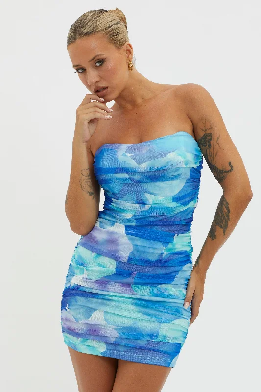 Sneakers-approvedLogan Strapless Ruched Dress Floral Blue
