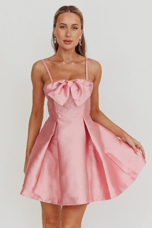 Minimal-techLove Talk Flared Bow Mini Dress Pink