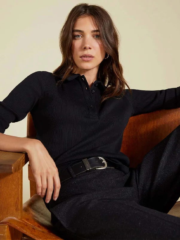 Power-dressingLuanne Organic Cotton Collar Top | Caviar Black