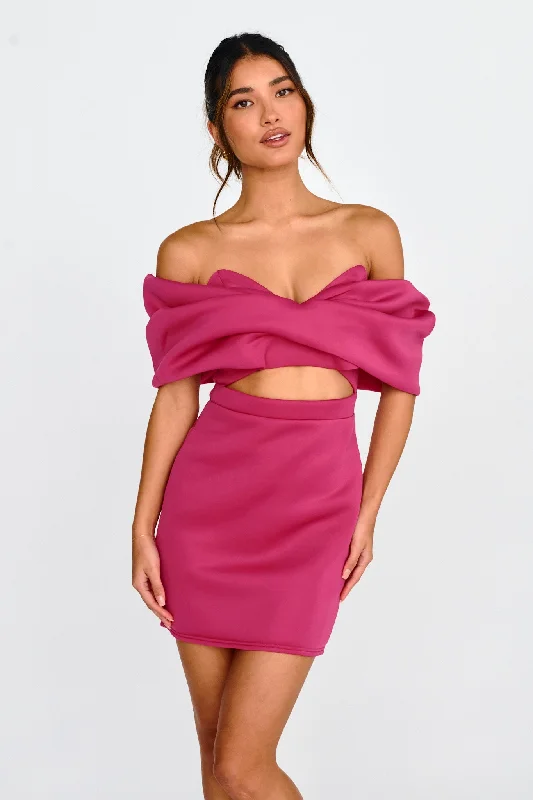 CosmopolitanLucky Star Off Shoulder Cut-Out Mini Dress Fuchsia