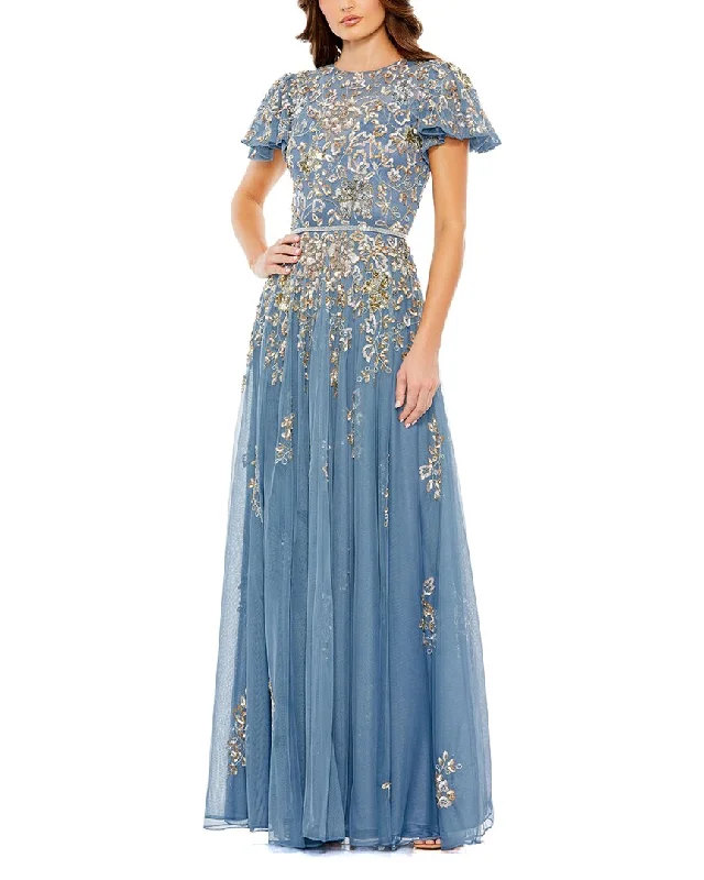 Relaxed-silhouetteMac Duggal Embellished Butterfly Sleeve High Neck Gown