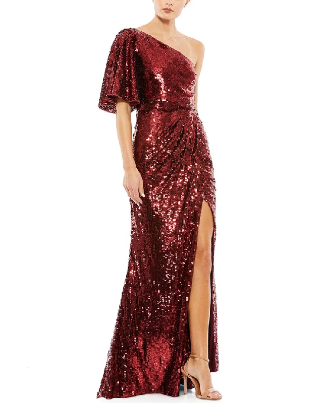 ChicMac Duggal Embellished Cap Sleeve Cowl Neck Trumpet Gown