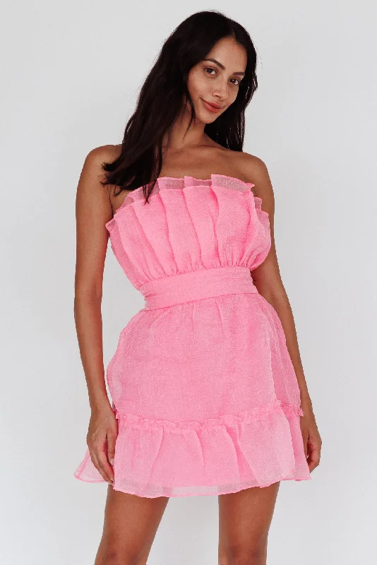 Off-the-shoulder eleganceMarisela Strapless Frill Hem Mini Dress Peony Pink