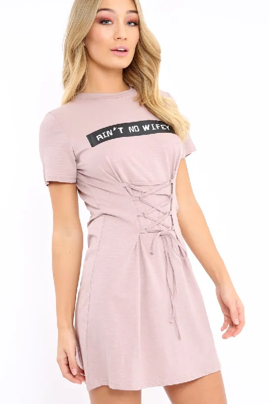 CosmopolitanMauve 'Ain't No Wifey' Slogan T-Shirt Corset Dress - Natalie