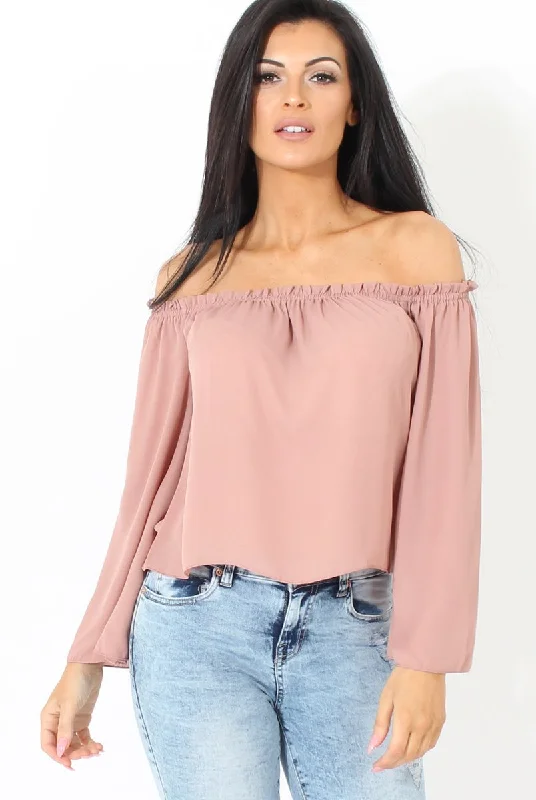 Sophisticated old-worldMauve Bardot Three Quarter Bell Sleeve Crop- Chantelle