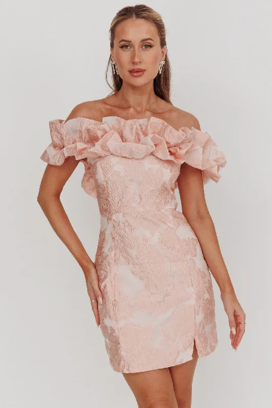 TimelessMemoire Off-Shoulder Jacquard Mini Dress Blush