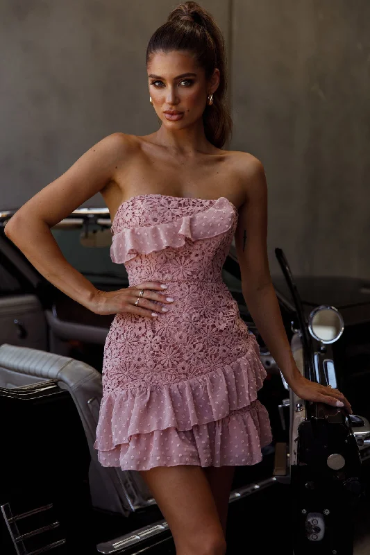 Structured-simplicityMonte Carlo Strapless Ruffle Dress Blush