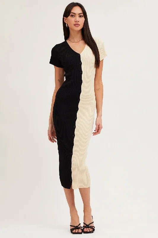 City-sleekMulti Colorblock Button Front Knit Dress
