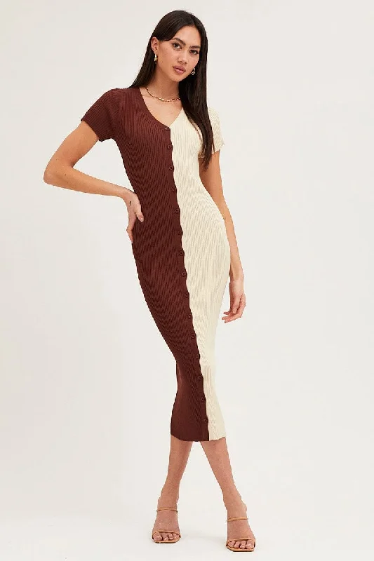 Sartorially-sharpMulti Colorblock Button Front Knit Dress