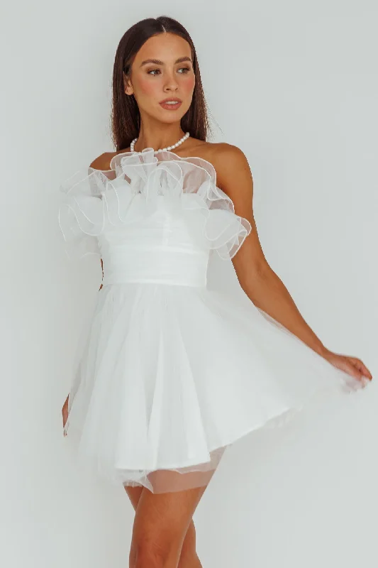 Sultry-chicMy Beloved Organza Frill Mini Dress White