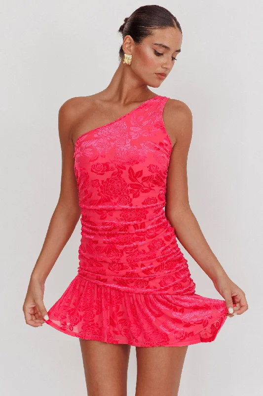 Parisian classicMystery Of Love One Shoulder Mini Dress Fuchsia