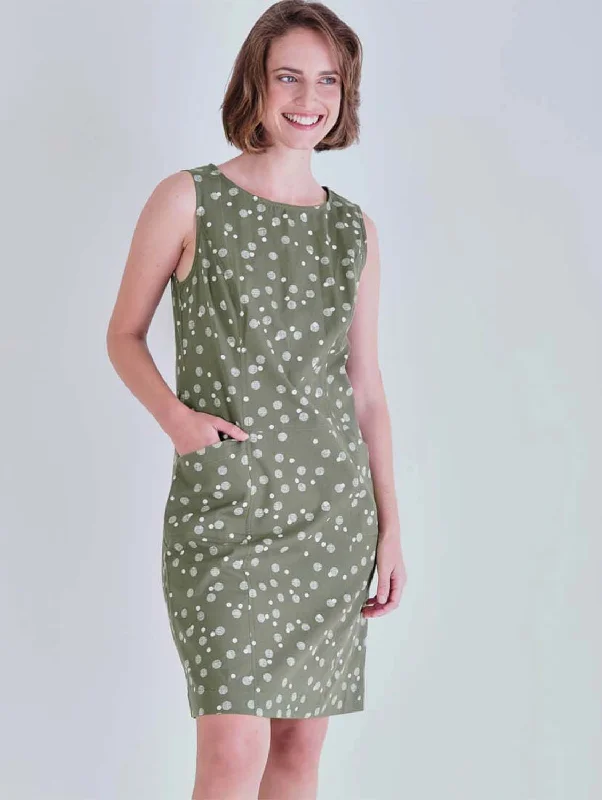 Baggy-fitNina Cotton & Linen Polka Dot Pinafore Dress | Olive