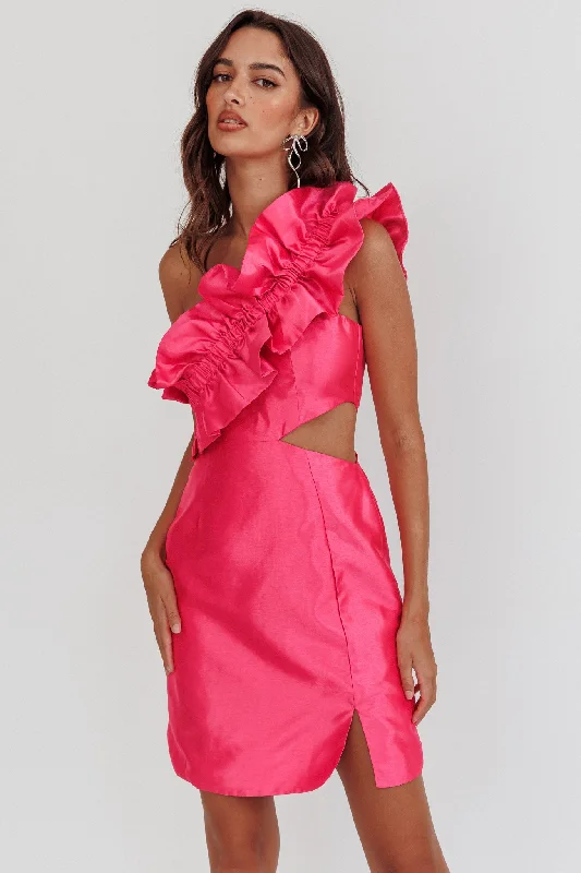 Urban-chicNY Moment Wide Ruffle Shoulder Mini Dress Pink