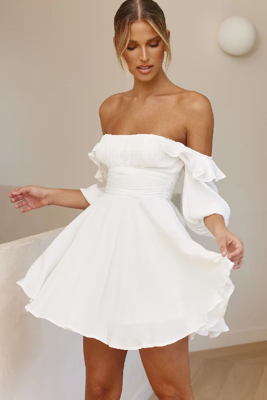 SophisticatedOnly Yours Frill Trim Waist Tie Satin Mini Dress White