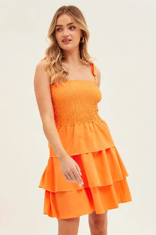 Sporty-glamOrange Tie Shoulder Skater Dress