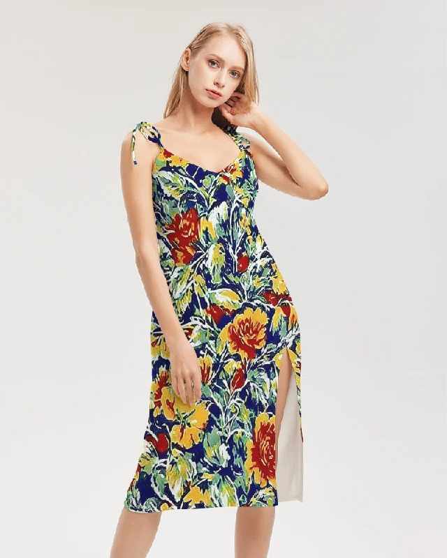 City-readyPainted floor design Women's All-Over Print Tie Strap Split Dress