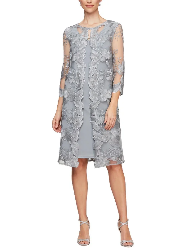 Victorian-inspiredPetites Womens Lace Overlay Above Knee Shift Dress