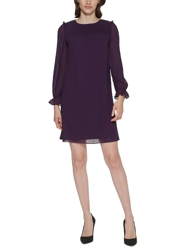 Tactical-coolPetites Womens Smocked Illusion Shift Dress