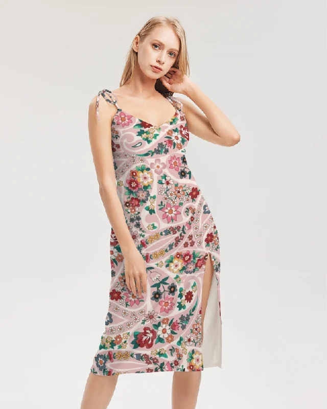 Laid-back-stylishPink abstract Pretty Sisters Women's All-Over Print Tie Strap Split Dress