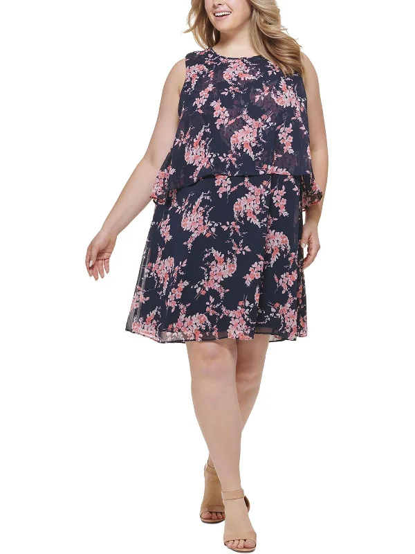 Hip-hop-inspiredPlus Womens Floral Print Knee Length Shift Dress