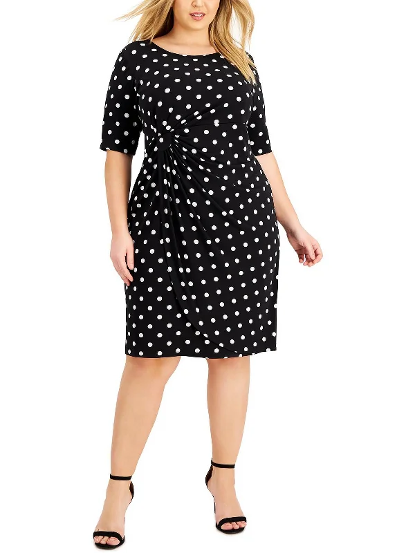 Function-meets-stylePlus Womens Polka Dot Ruched Shift Dress