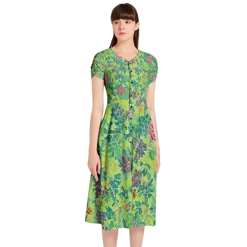 Sheer & mysteriousPuff Sleeve Button Through Dress