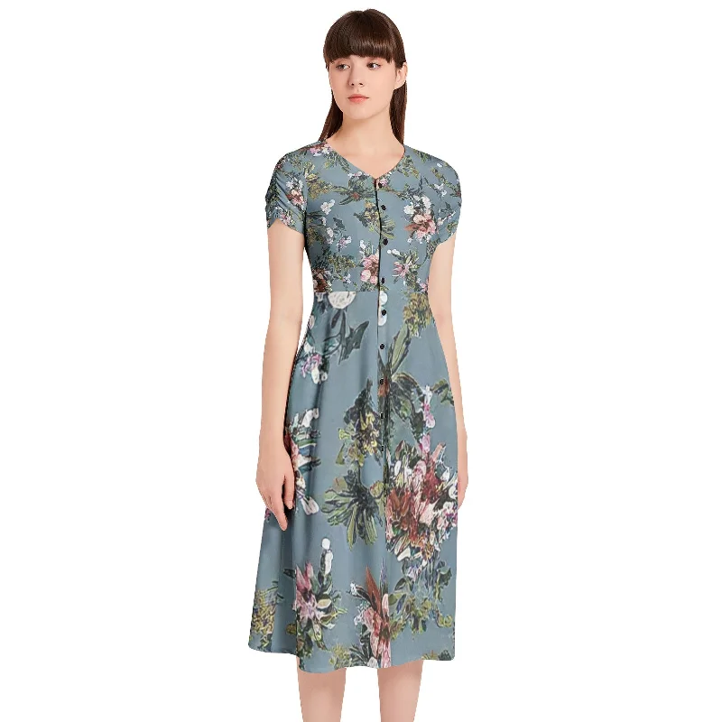 Sultry-chicPuff Sleeve Button Through Dress